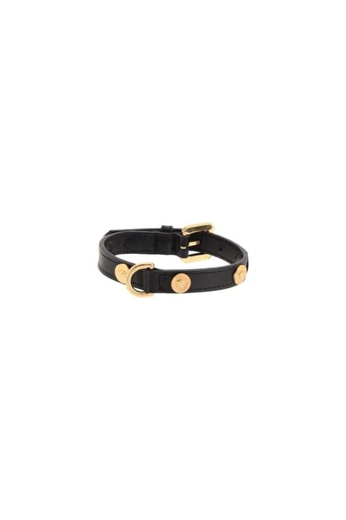 Versace Leather Collar With Medusa Studs - Small