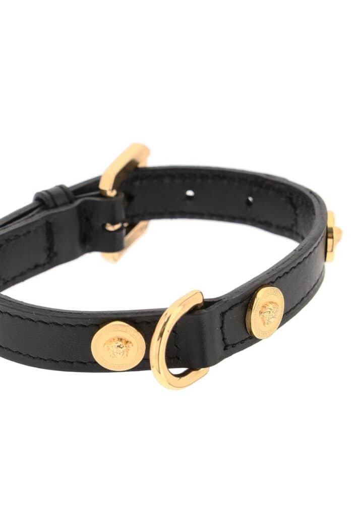 Versace Leather Collar With Medusa Studs - Small