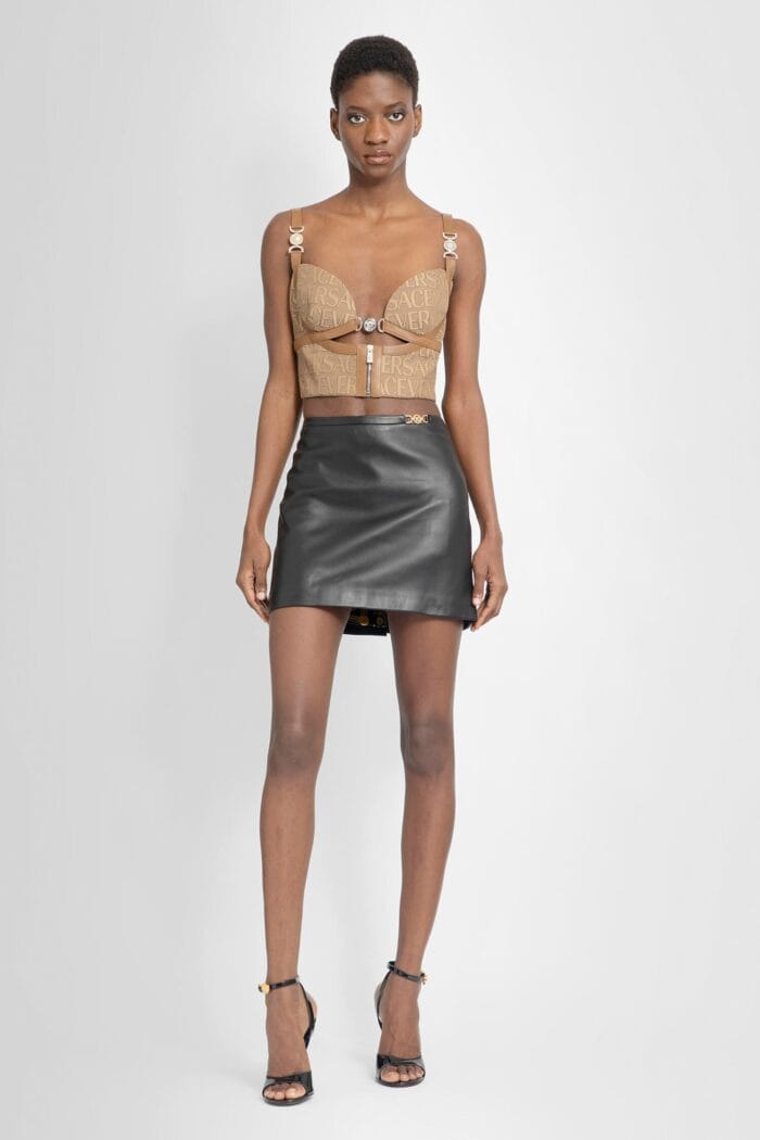 VERSACE Medusa 95 Leather Mini Skirt