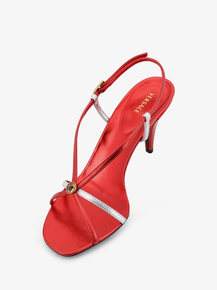 Versace Metallic Leather Sandals With Medusa Logo On The Front