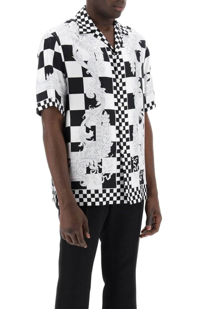 Versace Printed Silk Bowling Shirt In Eight