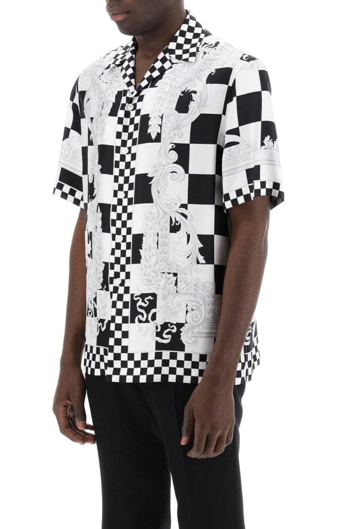 Versace Printed Silk Bowling Shirt In Eight