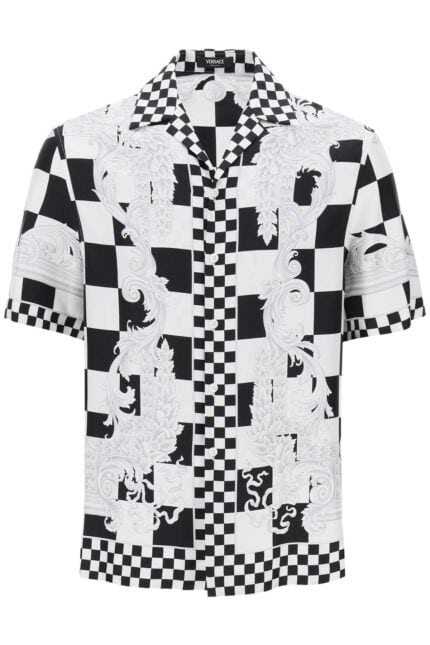 Versace Printed Silk Bowling Shirt In Eight