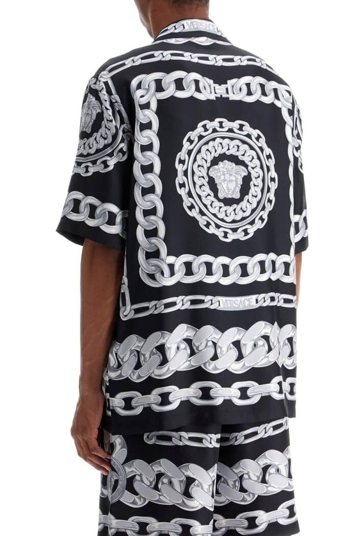 VERSACE 'printed Silk Medusa Chains Bowling Shirt