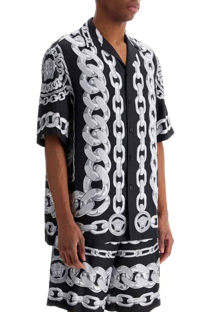 VERSACE 'printed Silk Medusa Chains Bowling Shirt