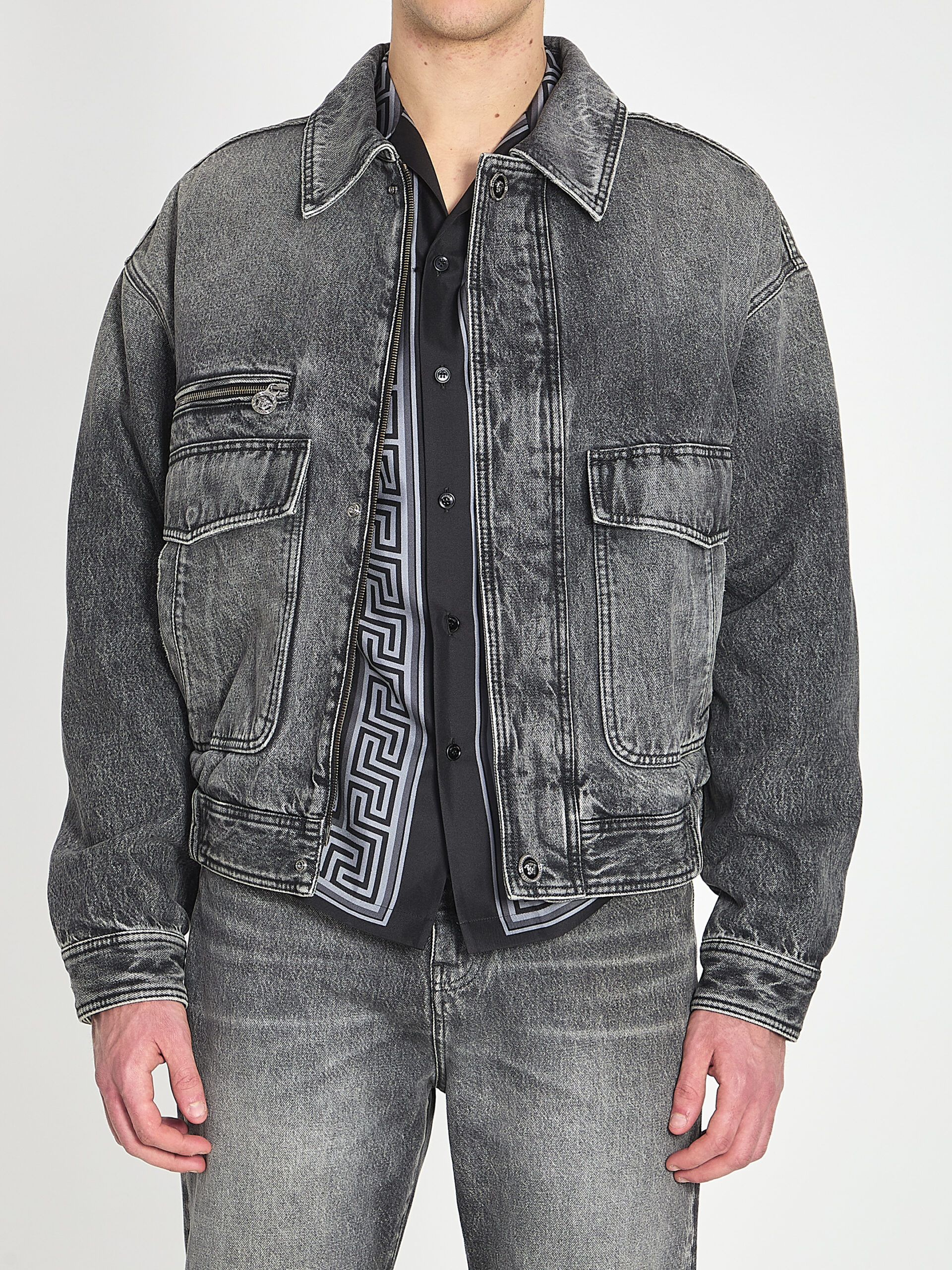 Versace Stone-wash denim bomber jacket