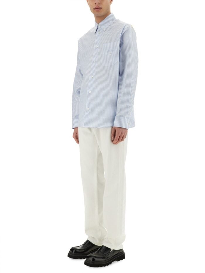 Versace STRIPED SHIRT WITH SILK PRINTED INSERT