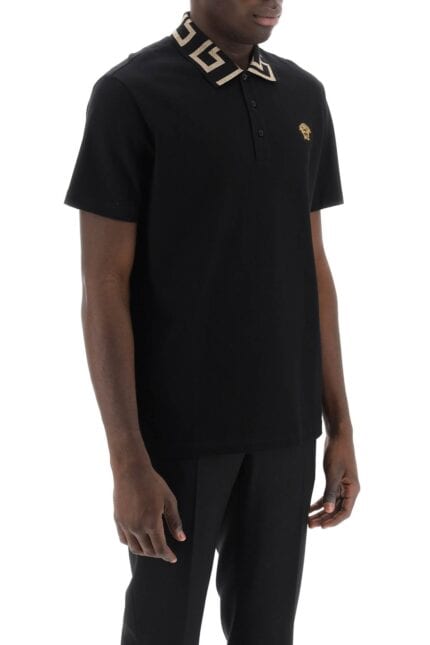 VERSACE Taylor Fit Polo Shirt With Greca Collar