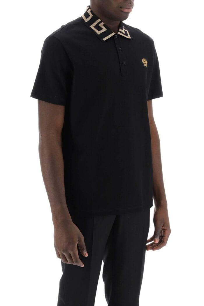 VERSACE Taylor Fit Polo Shirt With Greca Collar