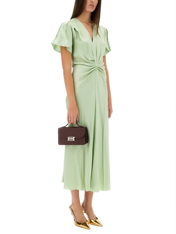 Victoria Beckham GATHERED V-NECK MIDI DRESS