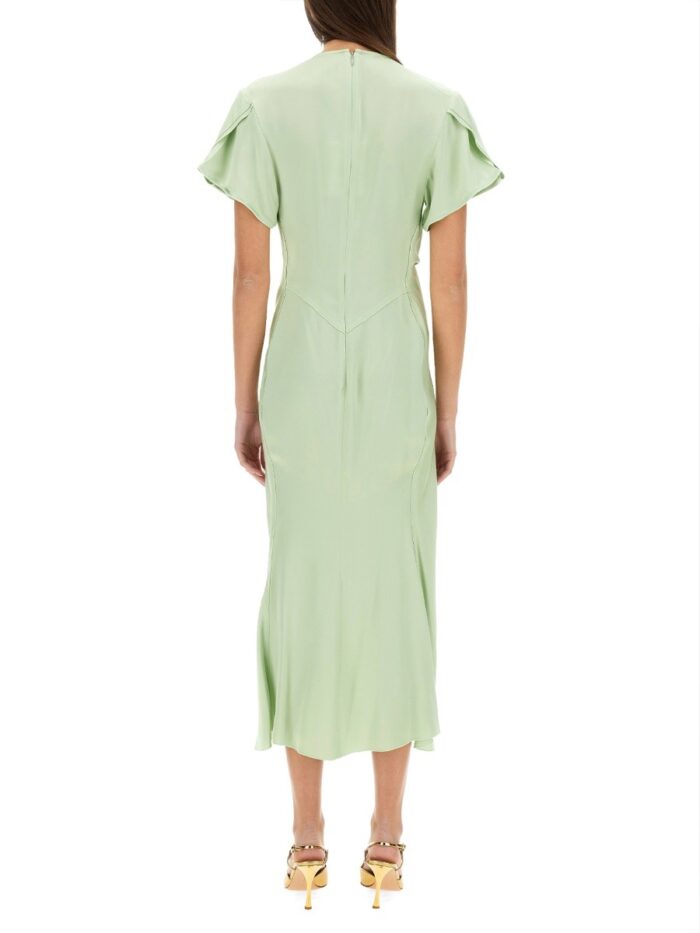 Victoria Beckham GATHERED V-NECK MIDI DRESS