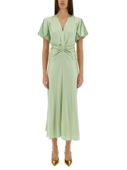 Victoria Beckham GATHERED V-NECK MIDI DRESS