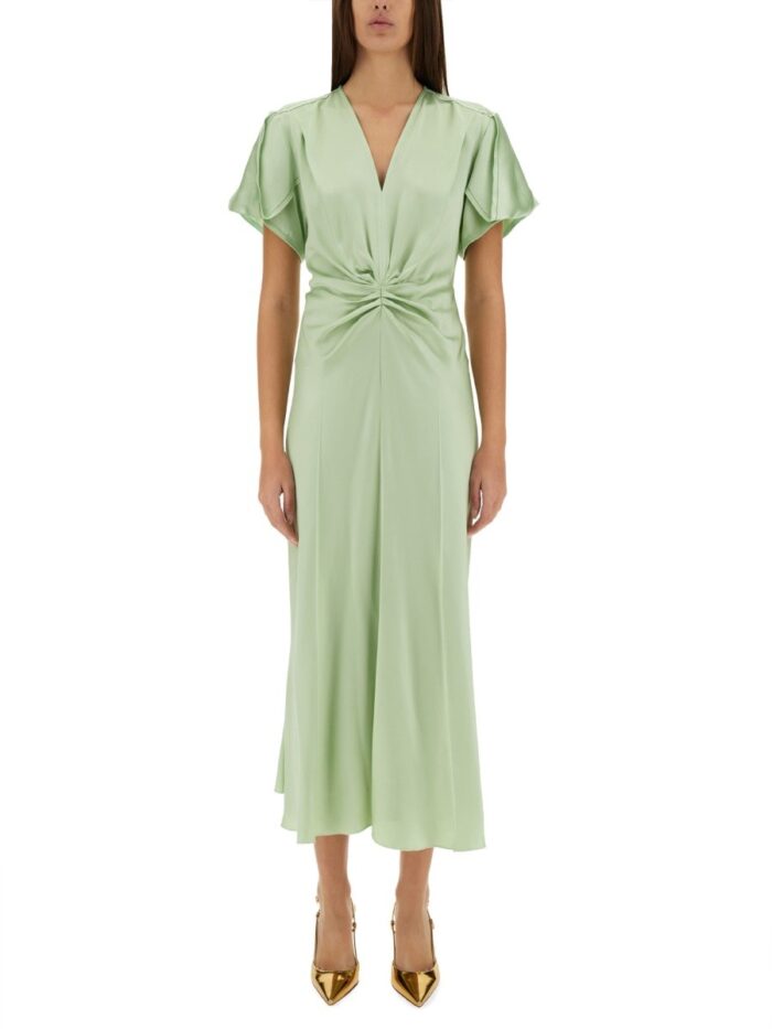 Victoria Beckham GATHERED V-NECK MIDI DRESS