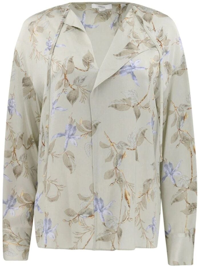 VINCE Bellflower Draped Tie Blouse