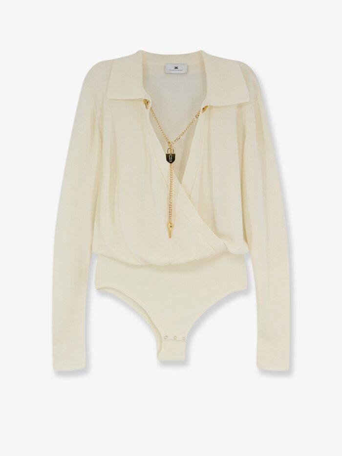 elisabetta franchi viscose blend bodysuit with jewel charm detail Elisabetta Franchi Viscose Blend Bodysuit With Jewel Charm Detail