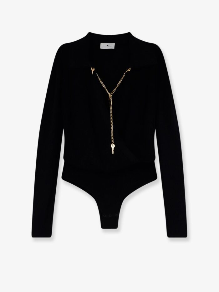 elisabetta franchi viscose blend bodysuit with jewel charm detail Elisabetta Franchi Viscose Blend Bodysuit With Jewel Charm Detail