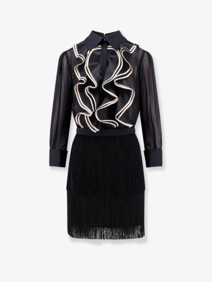Elisabetta Franchi Viscose Dress With Ruffles And Fringe