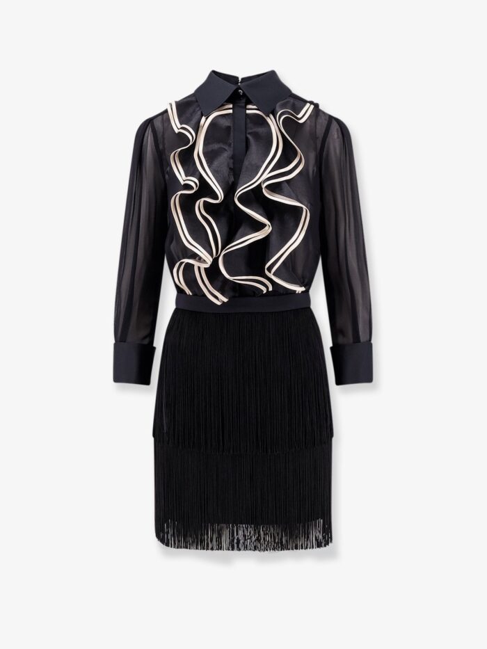 elisabetta franchi viscose dress with ruffles and fringe Elisabetta Franchi Viscose Dress With Ruffles And Fringe
