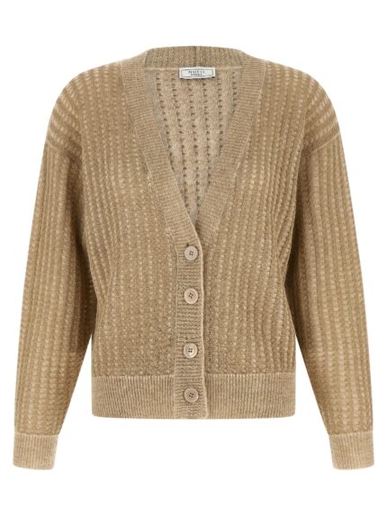 PESERICO Waffle Lamé Cardigan