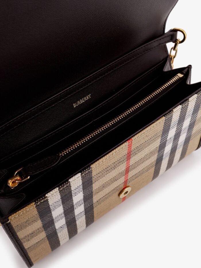Waxed Canvas Shoulder Bag With Burberry Check Motif