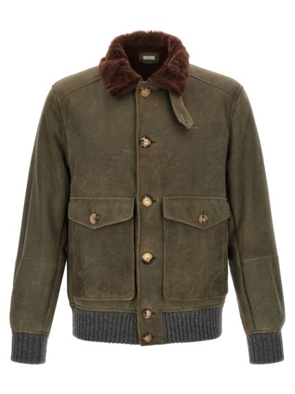 Brunello Cucinelli Waxed Shearling Bomber Jacket