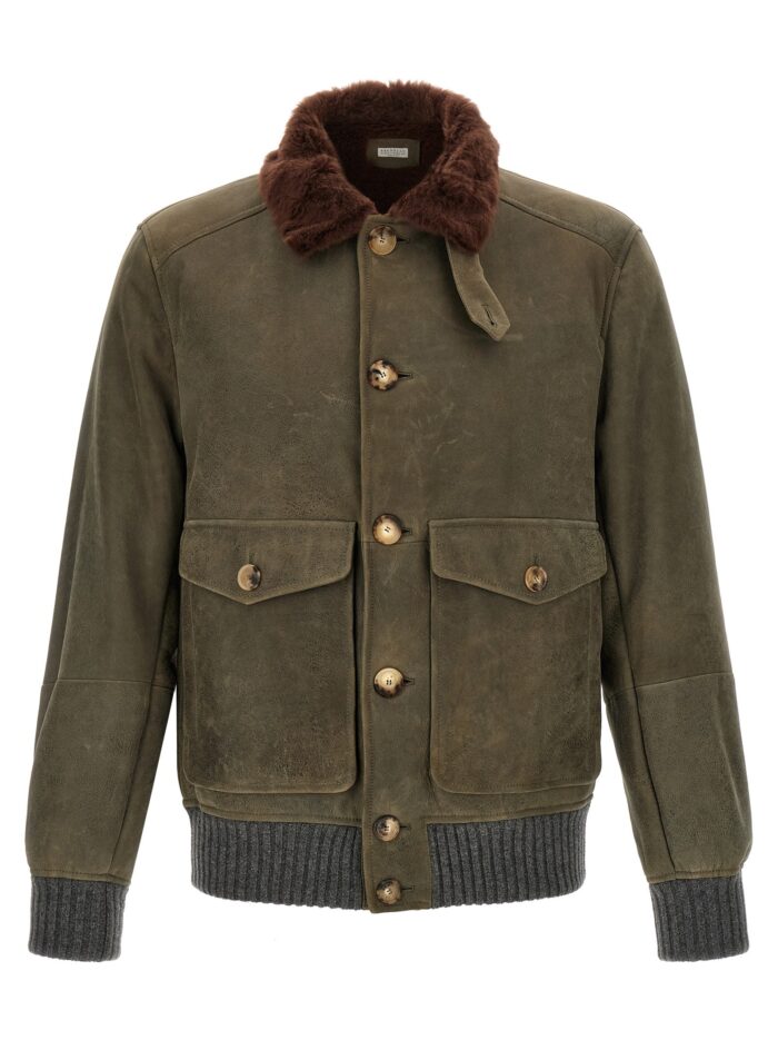 brunello cucinelli waxed shearling bomber jacket Brunello Cucinelli Waxed Shearling Bomber Jacket