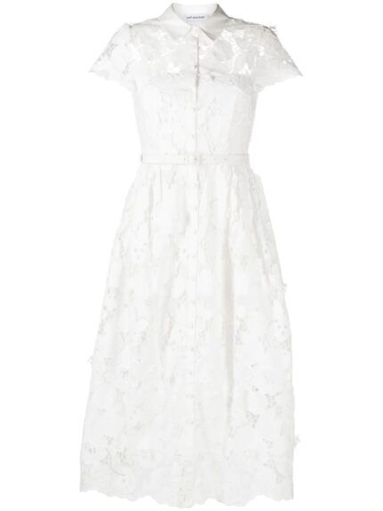 White Cotton Lace Midi Dress