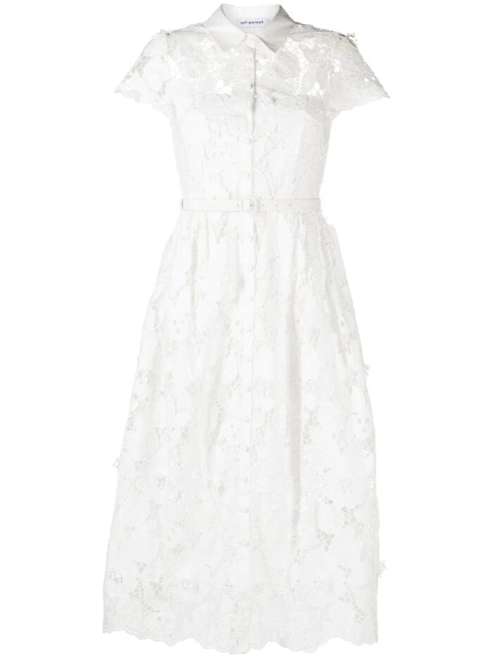 White Cotton Lace Midi Dress