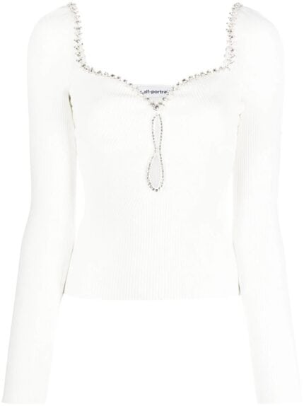 White Knit Diamante Top