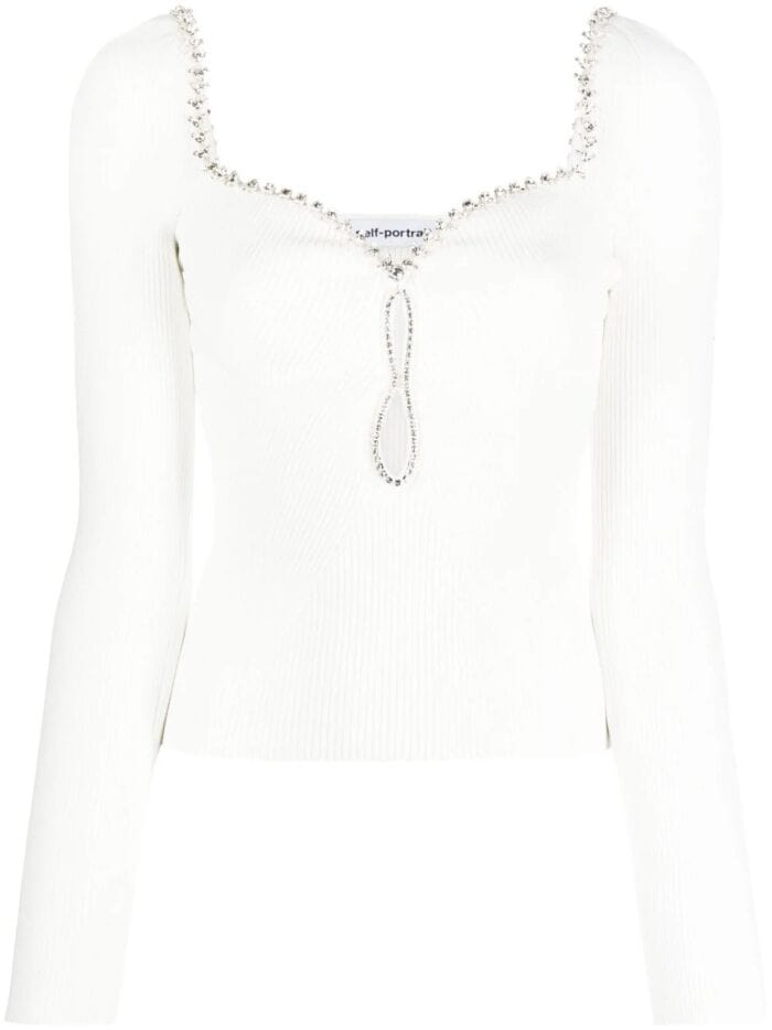 White Knit Diamante Top