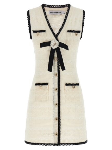 SELF PORTRAIT 'White Pointelle Knit Mini' Dress