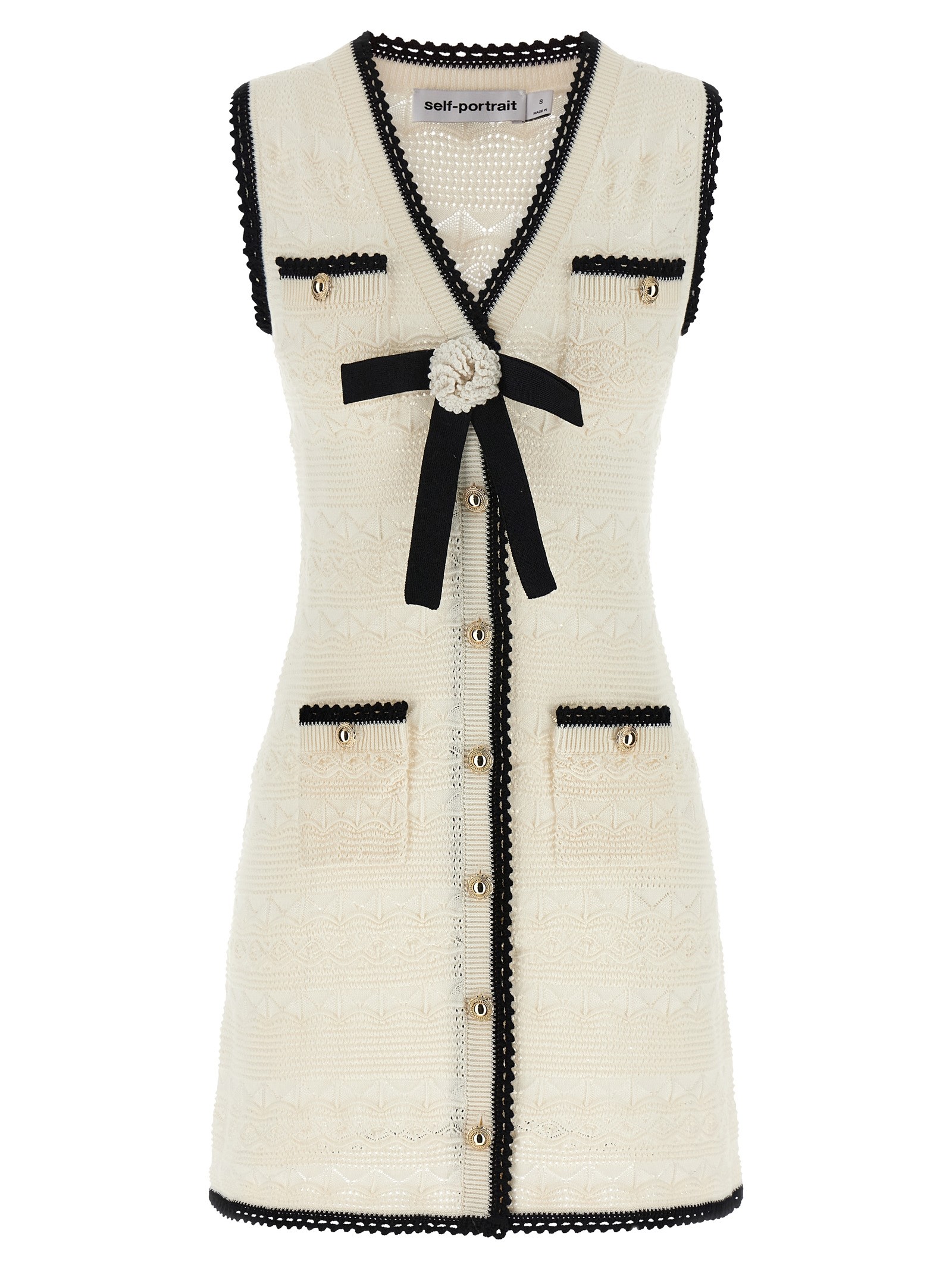 SELF PORTRAIT 'White Pointelle Knit Mini' Dress