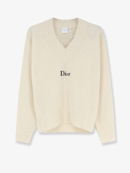 Dior White Wool And Cashmere Ribbed Sweater