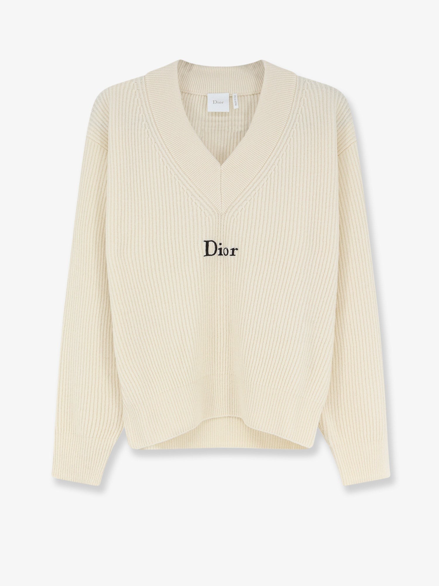 Dior White Wool And Cashmere Ribbed Sweater
