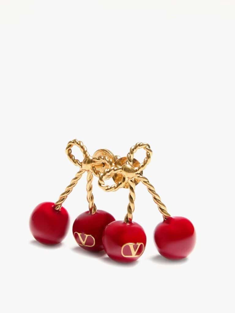 Valentino Garavani Metal and enamel cherry-shaped motif with Vlogo Signature detail Earrings as part of THE WISHLINE Jewellery Collection.