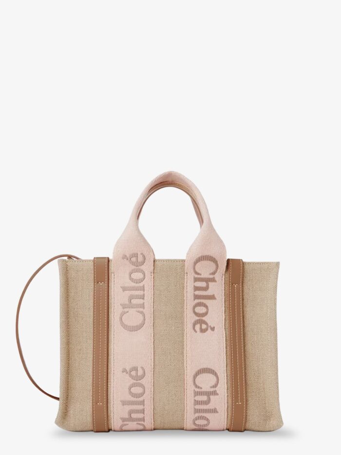 CHLOE' Woody Linen Canvas And Leather Crossbody Bag