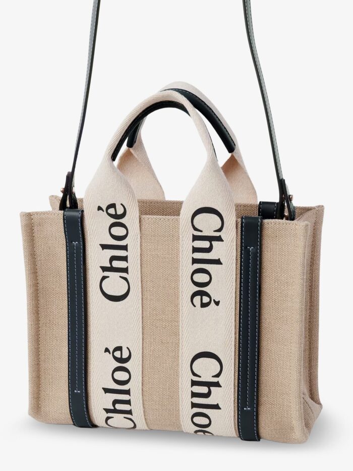 CHLOE' Woody Linen Canvas And Leather Crossbody Bag