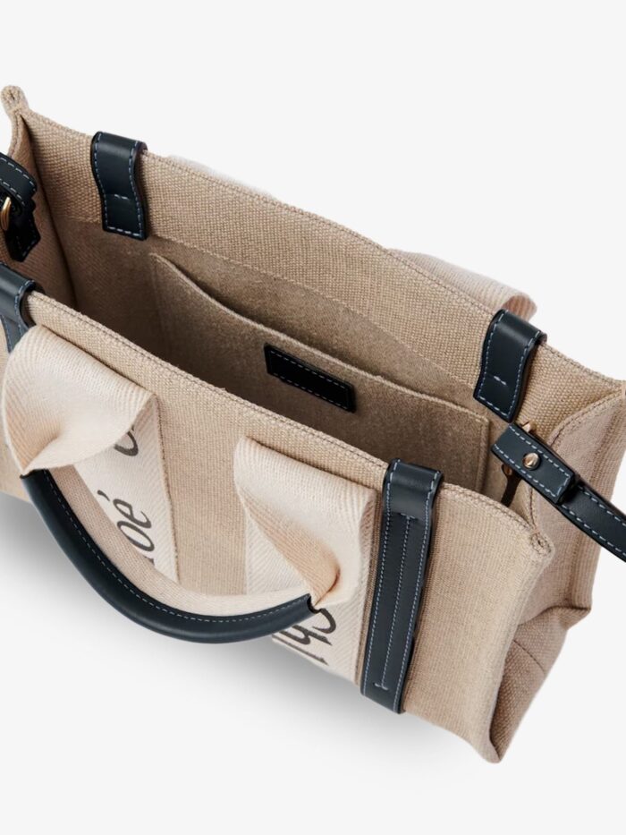 CHLOE' Woody Linen Canvas And Leather Crossbody Bag