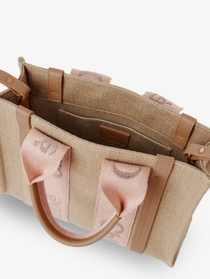 CHLOE' Woody Linen Canvas And Leather Crossbody Bag