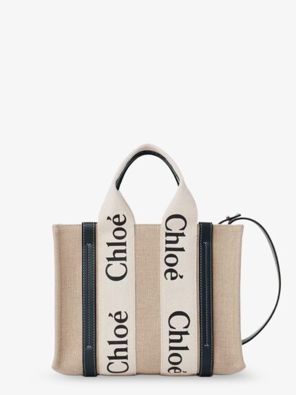CHLOE' Woody Linen Canvas And Leather Crossbody Bag
