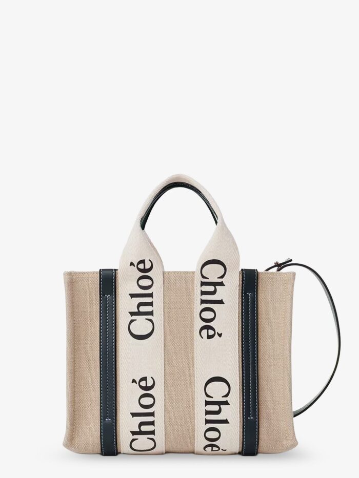 CHLOE' Woody Linen Canvas And Leather Crossbody Bag