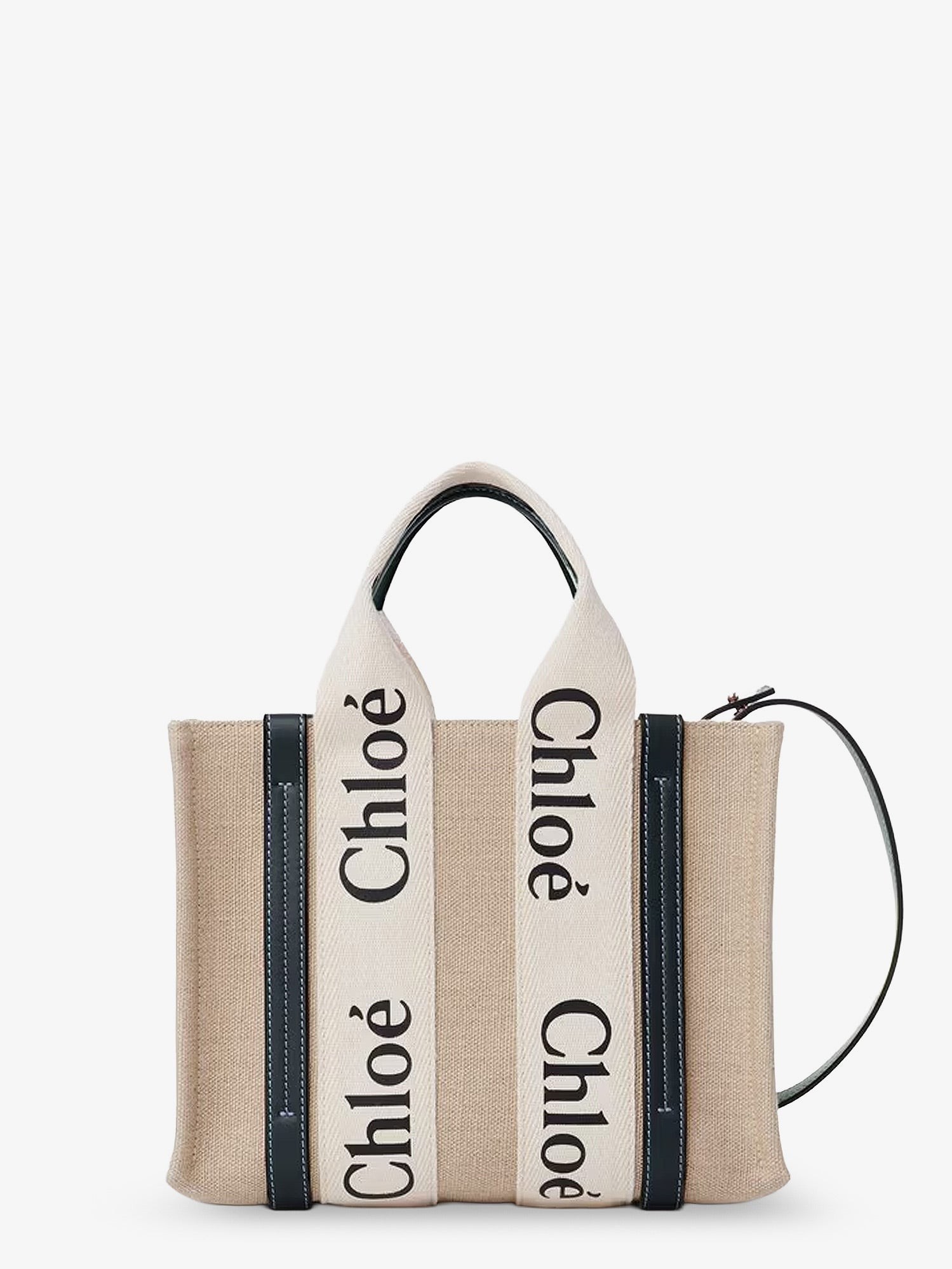 CHLOE' Woody Linen Canvas And Leather Crossbody Bag