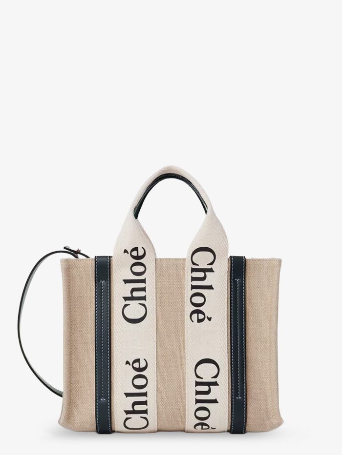 CHLOE' Woody Linen Canvas And Leather Crossbody Bag