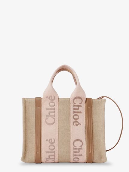 CHLOE' Woody Linen Canvas And Leather Crossbody Bag