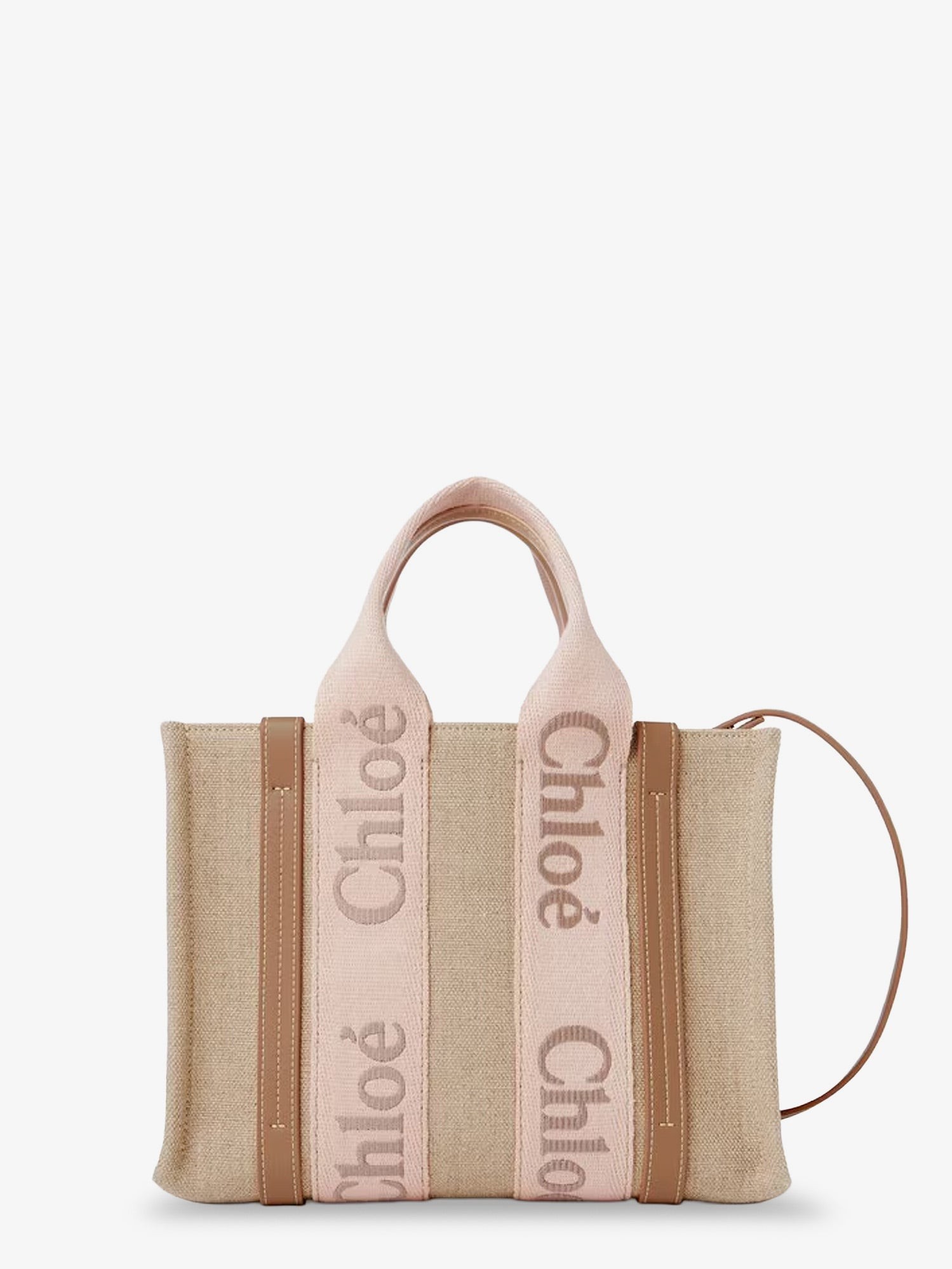 CHLOE' Woody Linen Canvas And Leather Crossbody Bag
