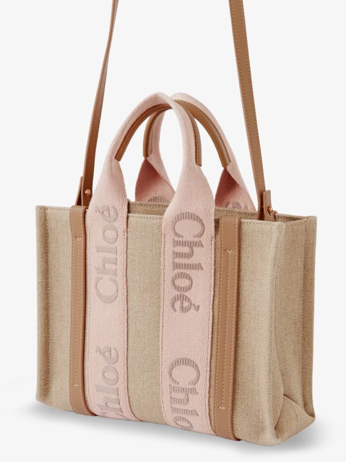 CHLOE' Woody Linen Canvas And Leather Crossbody Bag