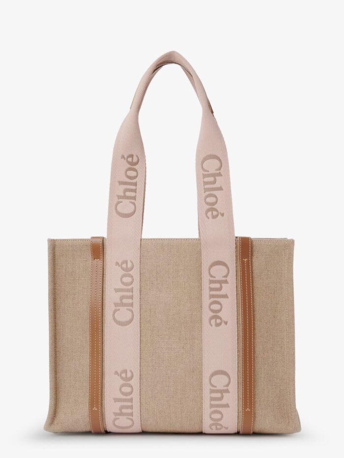 chloe' woody linen shoulder bag with front embroidered logo CHLOE' Woody Linen Shoulder Bag With Front Embroidered Logo