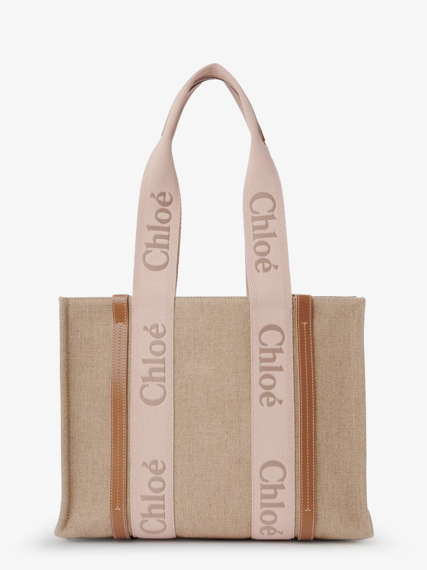 CHLOE' Woody Linen Shoulder Bag With Front Embroidered Logo