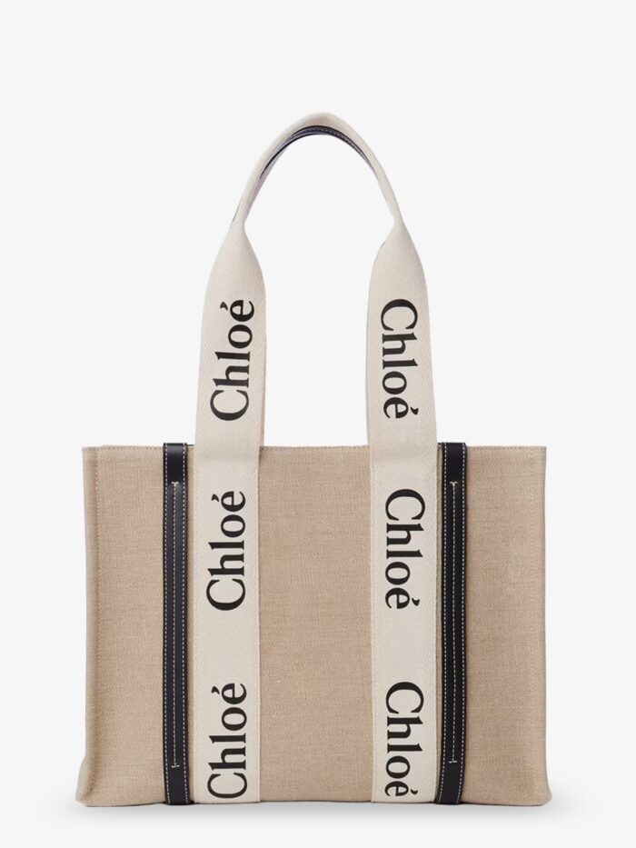 CHLOE' Woody Linen Shoulder Bag With Front Lettering Logo