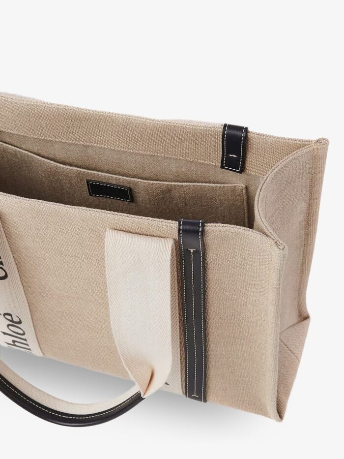 CHLOE' Woody Linen Shoulder Bag With Front Lettering Logo